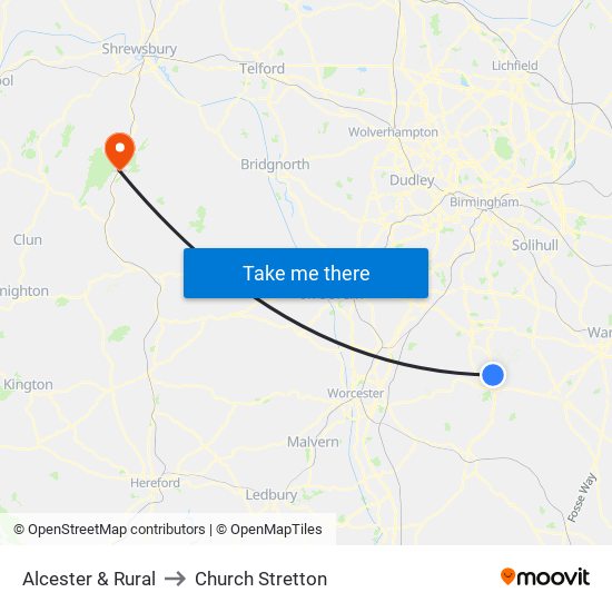 Alcester & Rural to Church Stretton map