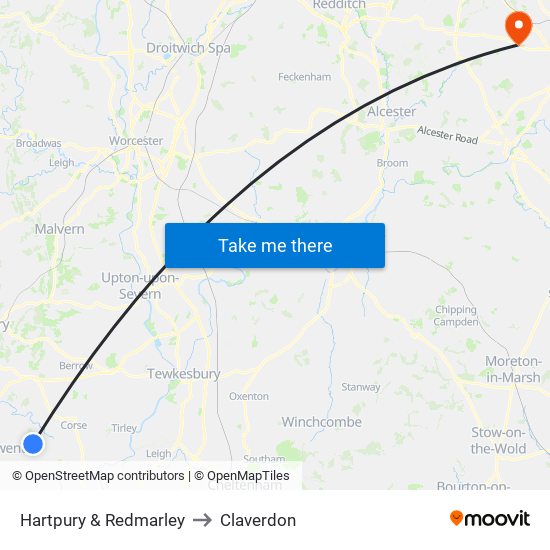 Hartpury & Redmarley to Claverdon map