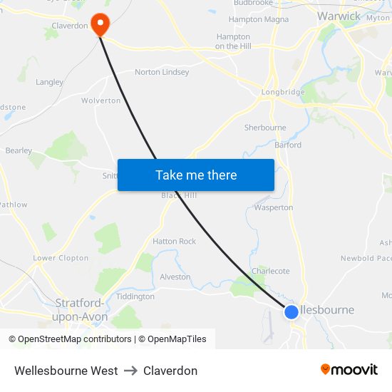 Wellesbourne West to Claverdon map