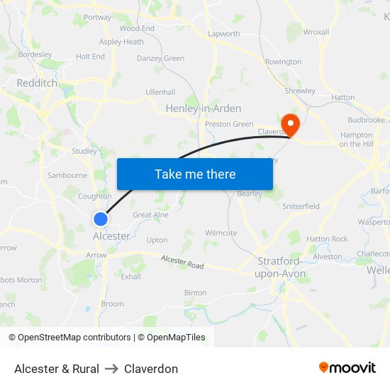 Alcester & Rural to Claverdon map