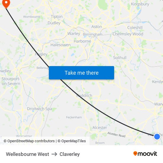Wellesbourne West to Claverley map
