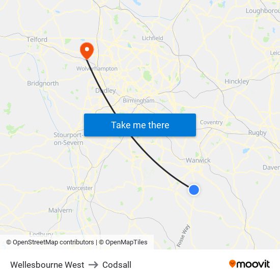 Wellesbourne West to Codsall map