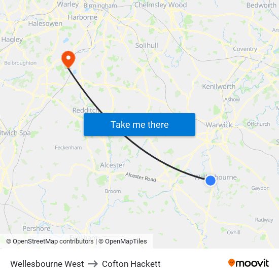Wellesbourne West to Cofton Hackett map
