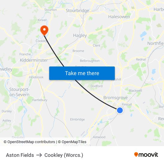 Aston Fields to Cookley (Worcs.) map