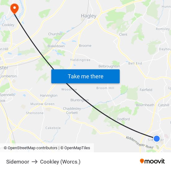 Sidemoor to Cookley (Worcs.) map