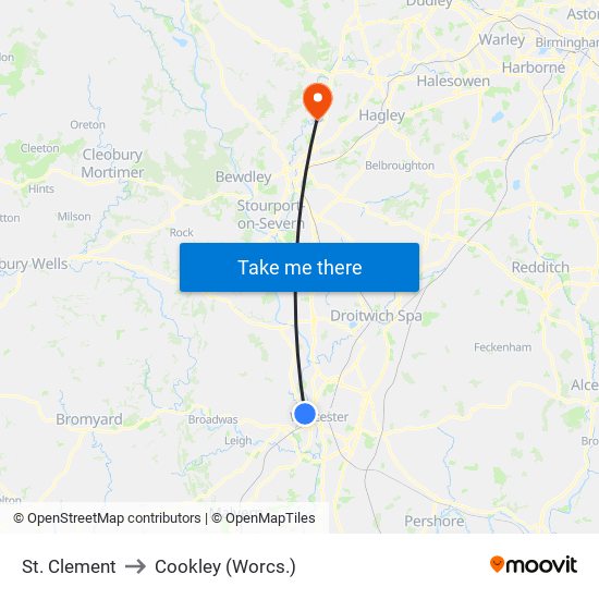 St. Clement to Cookley (Worcs.) map