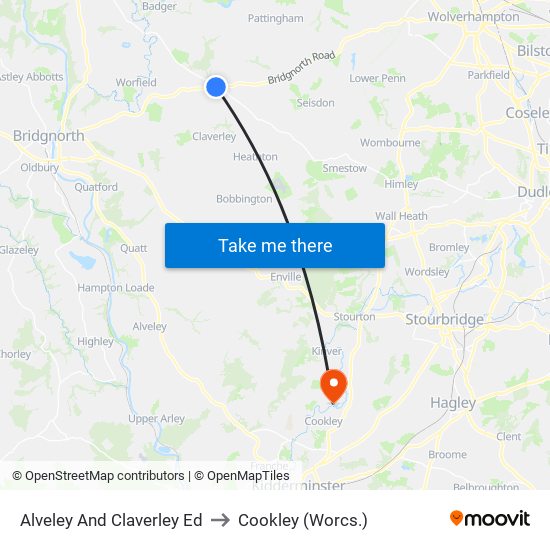 Alveley And Claverley Ed to Cookley (Worcs.) map