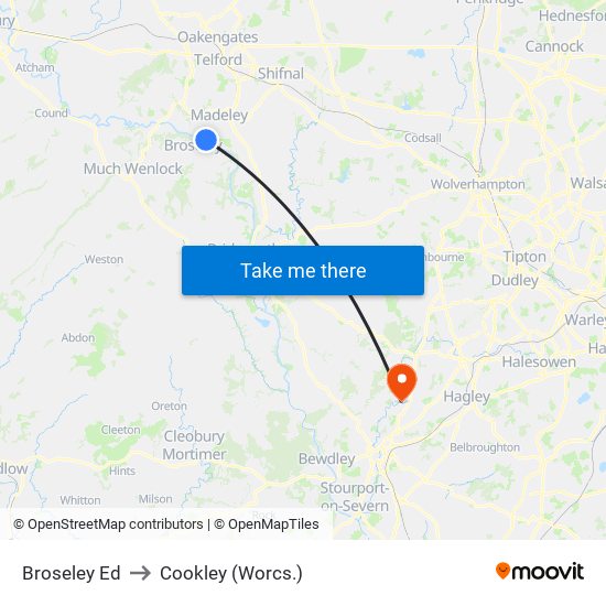 Broseley Ed to Cookley (Worcs.) map