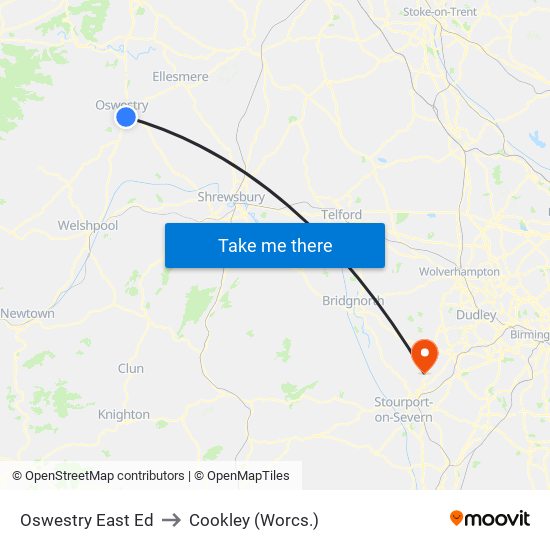 Oswestry East Ed to Cookley (Worcs.) map