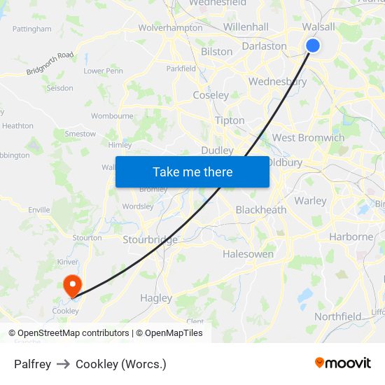 Palfrey to Cookley (Worcs.) map