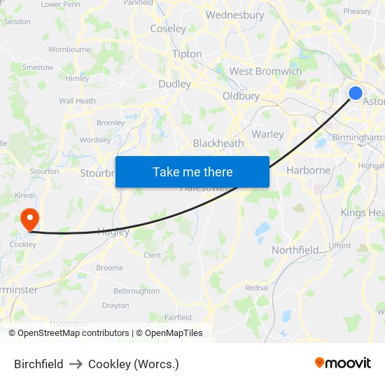 Birchfield to Cookley (Worcs.) map