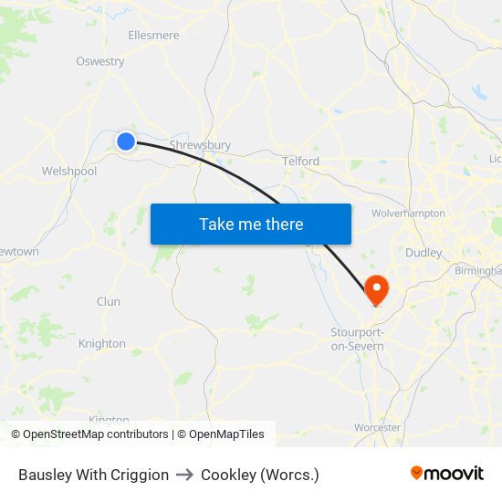 Bausley With Criggion to Cookley (Worcs.) map