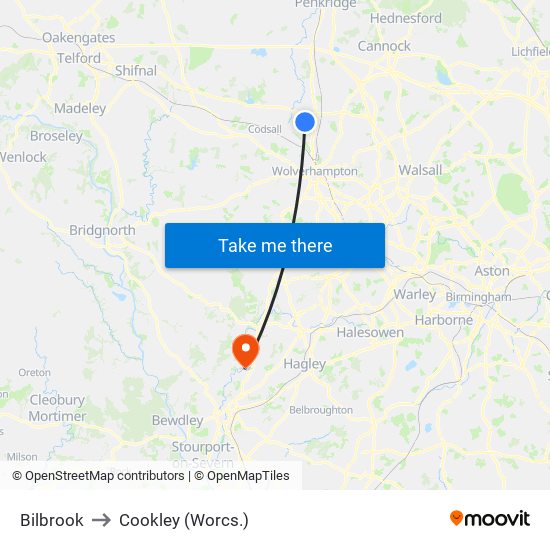 Bilbrook to Cookley (Worcs.) map