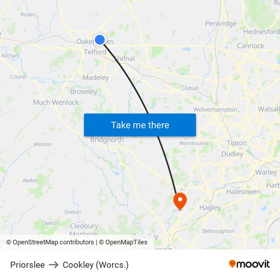 Priorslee to Cookley (Worcs.) map