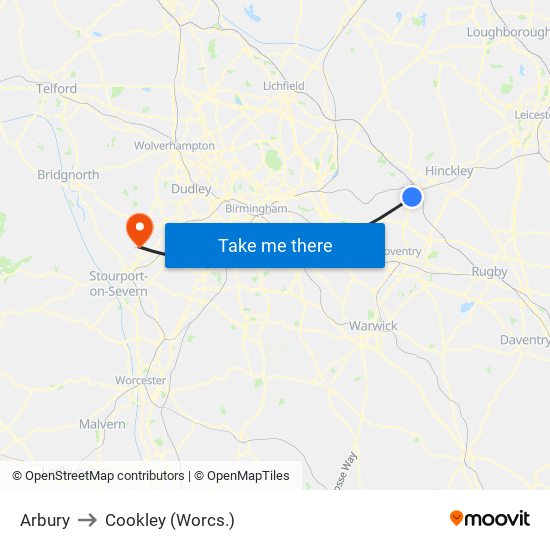 Arbury to Cookley (Worcs.) map