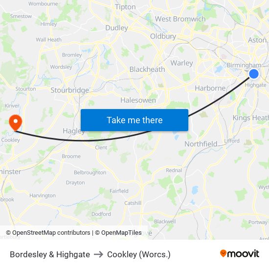 Bordesley & Highgate to Cookley (Worcs.) map