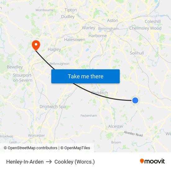 Henley-In-Arden to Cookley (Worcs.) map