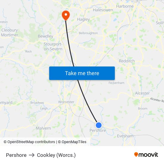 Pershore to Cookley (Worcs.) map