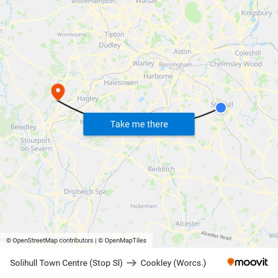 Solihull Town Centre (Stop Sl) to Cookley (Worcs.) map