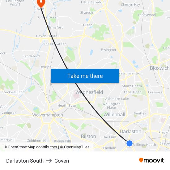 Darlaston South to Coven map