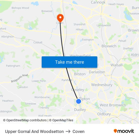 Upper Gornal And Woodsetton to Coven map