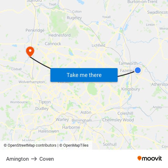 Amington to Coven map