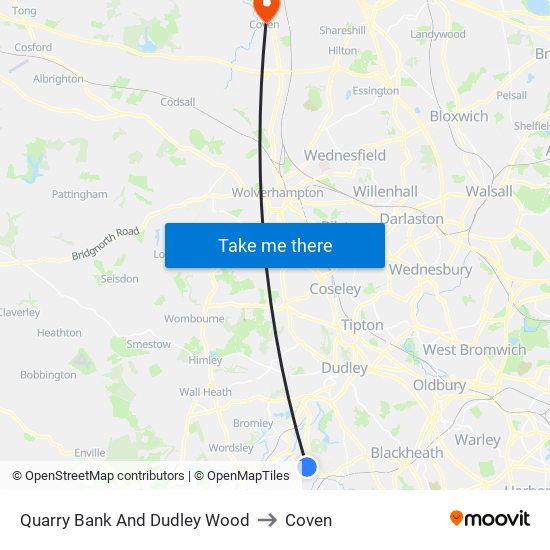 Quarry Bank And Dudley Wood to Coven map