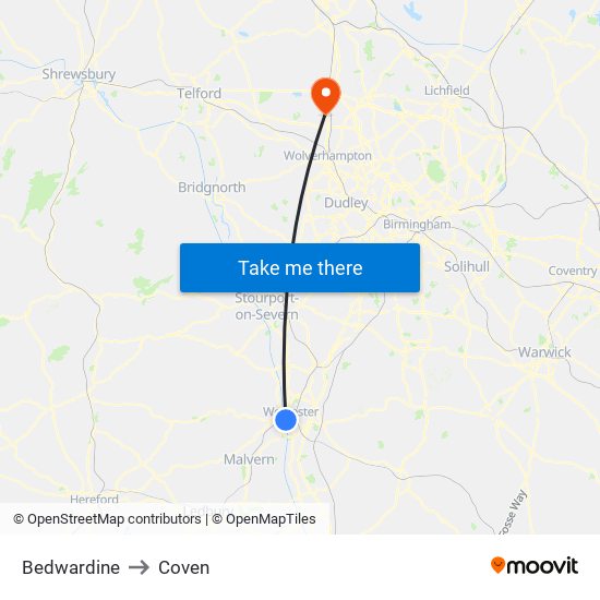 Bedwardine to Coven map