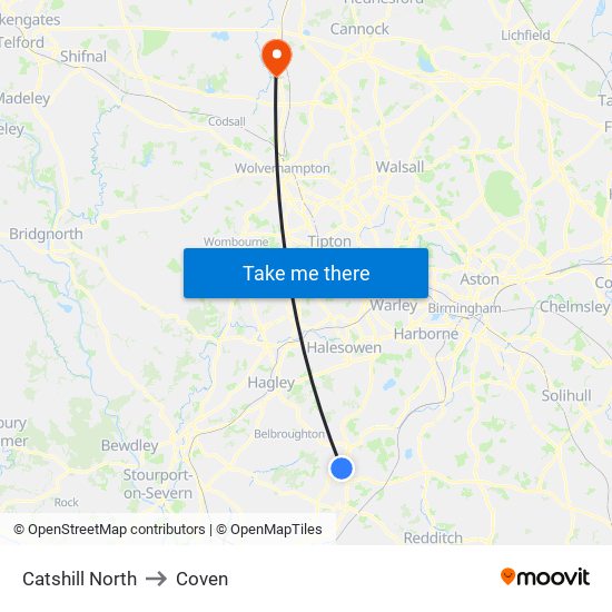 Catshill North to Coven map