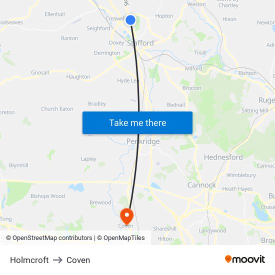 Holmcroft to Coven map