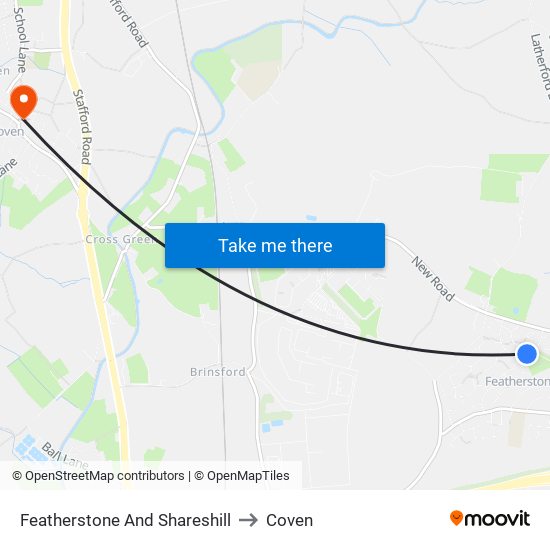 Featherstone And Shareshill to Coven map