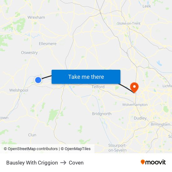 Bausley With Criggion to Coven map