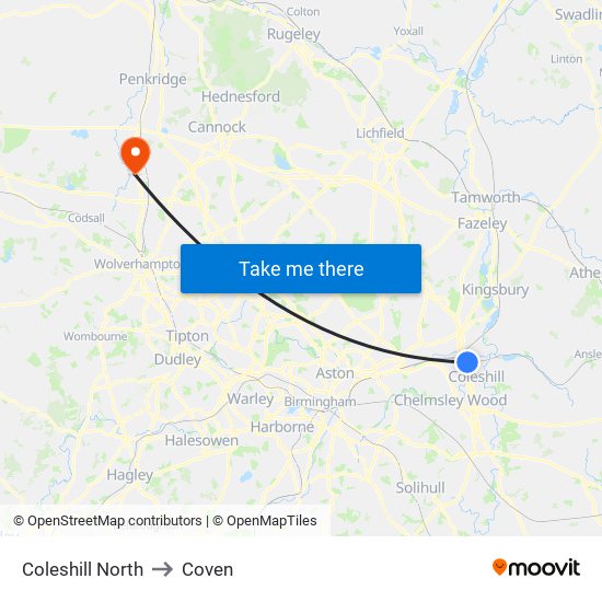 Coleshill North to Coven map