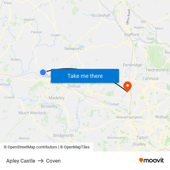 Apley Castle to Coven map