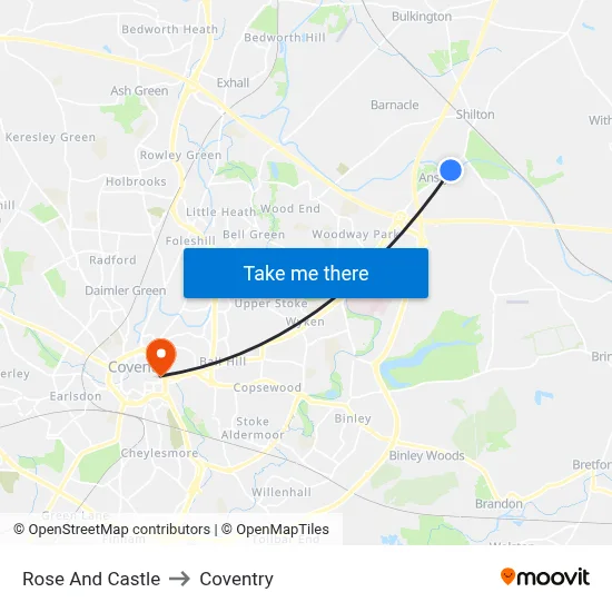 Rose And Castle to Coventry map