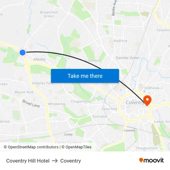 Coventry Hill Hotel to Coventry map