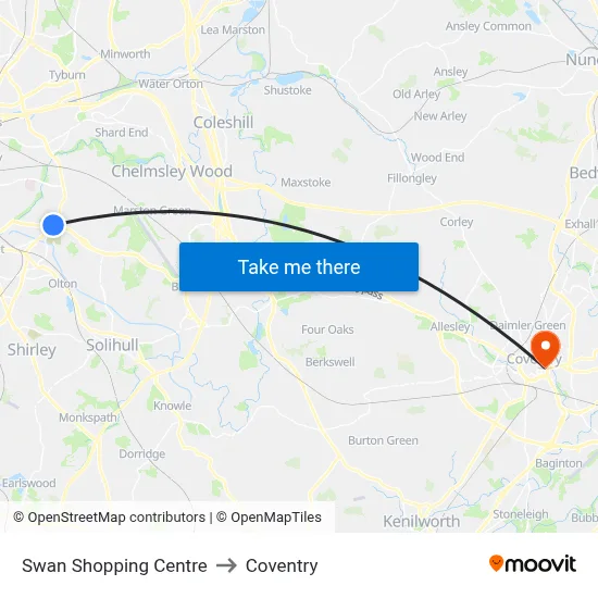Swan Shopping Centre to Coventry map