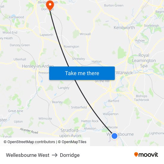 Wellesbourne West to Dorridge map