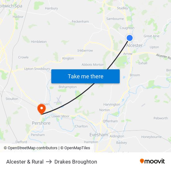 Alcester & Rural to Drakes Broughton map