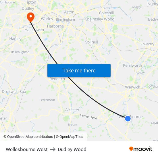 Wellesbourne West to Dudley Wood map
