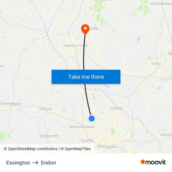 Essington to Endon map