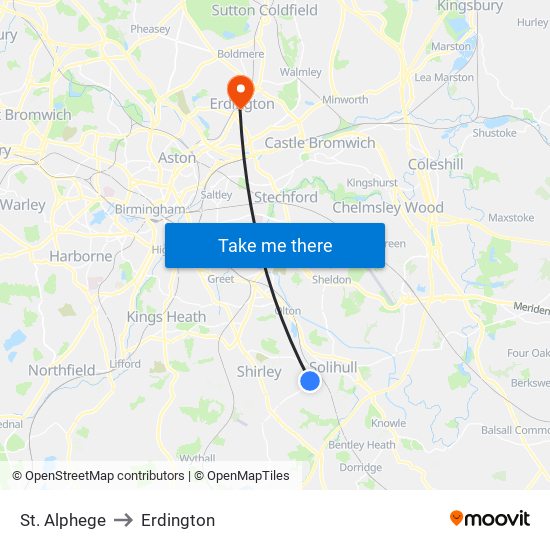 St. Alphege to Erdington map