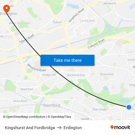 Kingshurst And Fordbridge to Erdington map