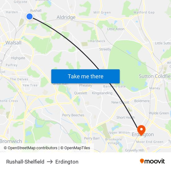 Rushall-Shelfield to Erdington map