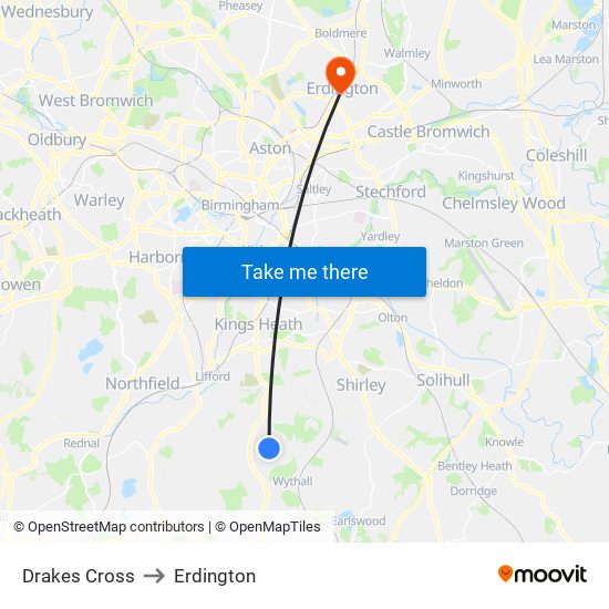 Drakes Cross to Erdington map