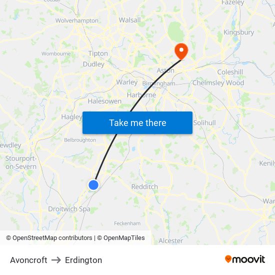 Avoncroft to Erdington map