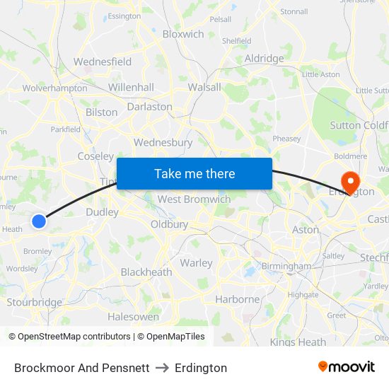 Brockmoor And Pensnett to Erdington map