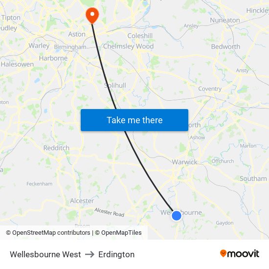 Wellesbourne West to Erdington map