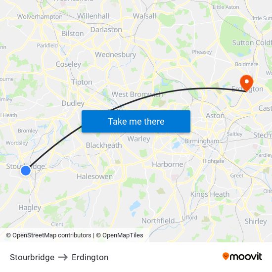 Stourbridge to Erdington map