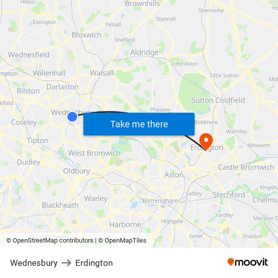 Wednesbury to Erdington map